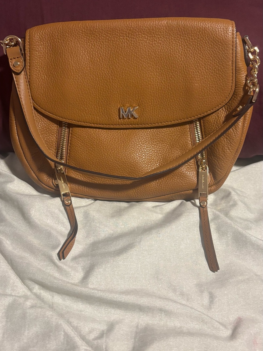 Michael Kors Cognac Pebbled Leather Shoulder Bag